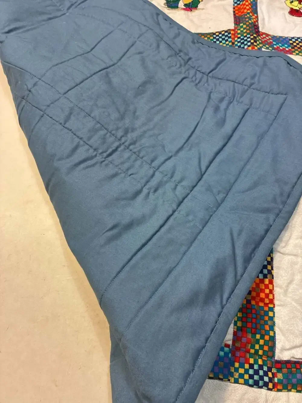 Vintage Handmade Baby Quilt with Embroidered Animals and Multi-Color Patchwork B
